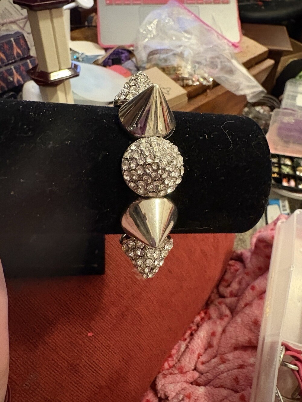 Silver Toned Metal Spike Stretch Bangle Bracelet